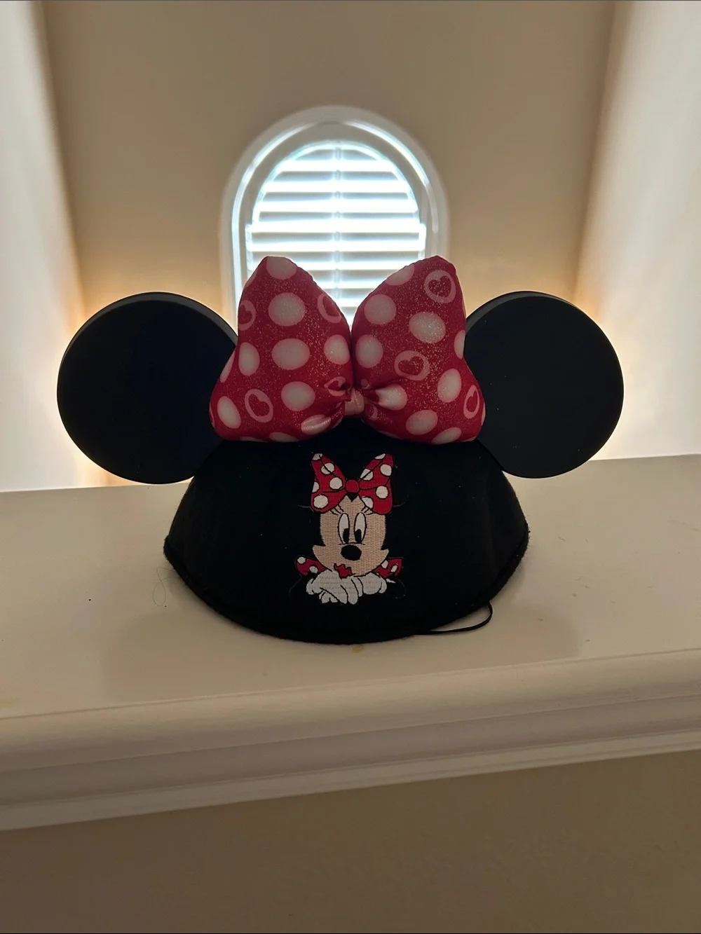 Disney Minnie Mouse Black Hat with Pink Polka Dot Bow